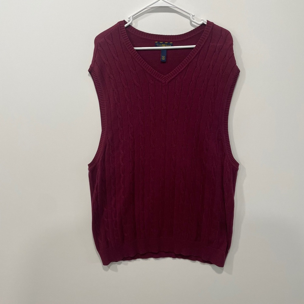 Club‎ Room Mens Burgundy Cable Knit V Neck Sweater Vest XXL Cotton